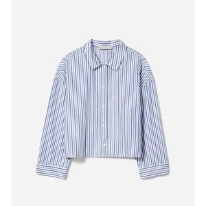 NWT Everlane Women PJ Top Shirt Size S Striped Woven Cotton Soft Boxy White Blue